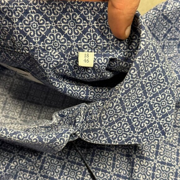 Stenstroms Fitted Body Dress Shirt Stretch Geometric Long Sleeve Blue 46 18 XXL - Picture 6 of 9